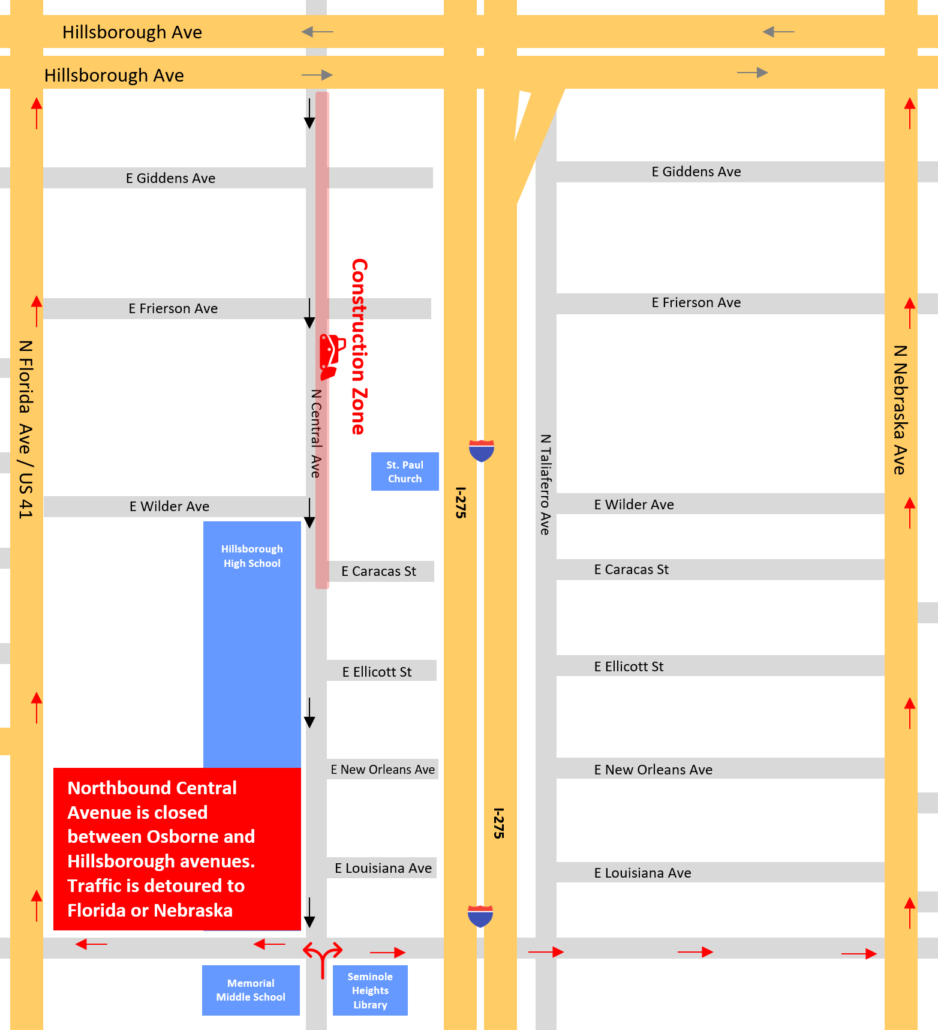 Central Avenue Detour Map