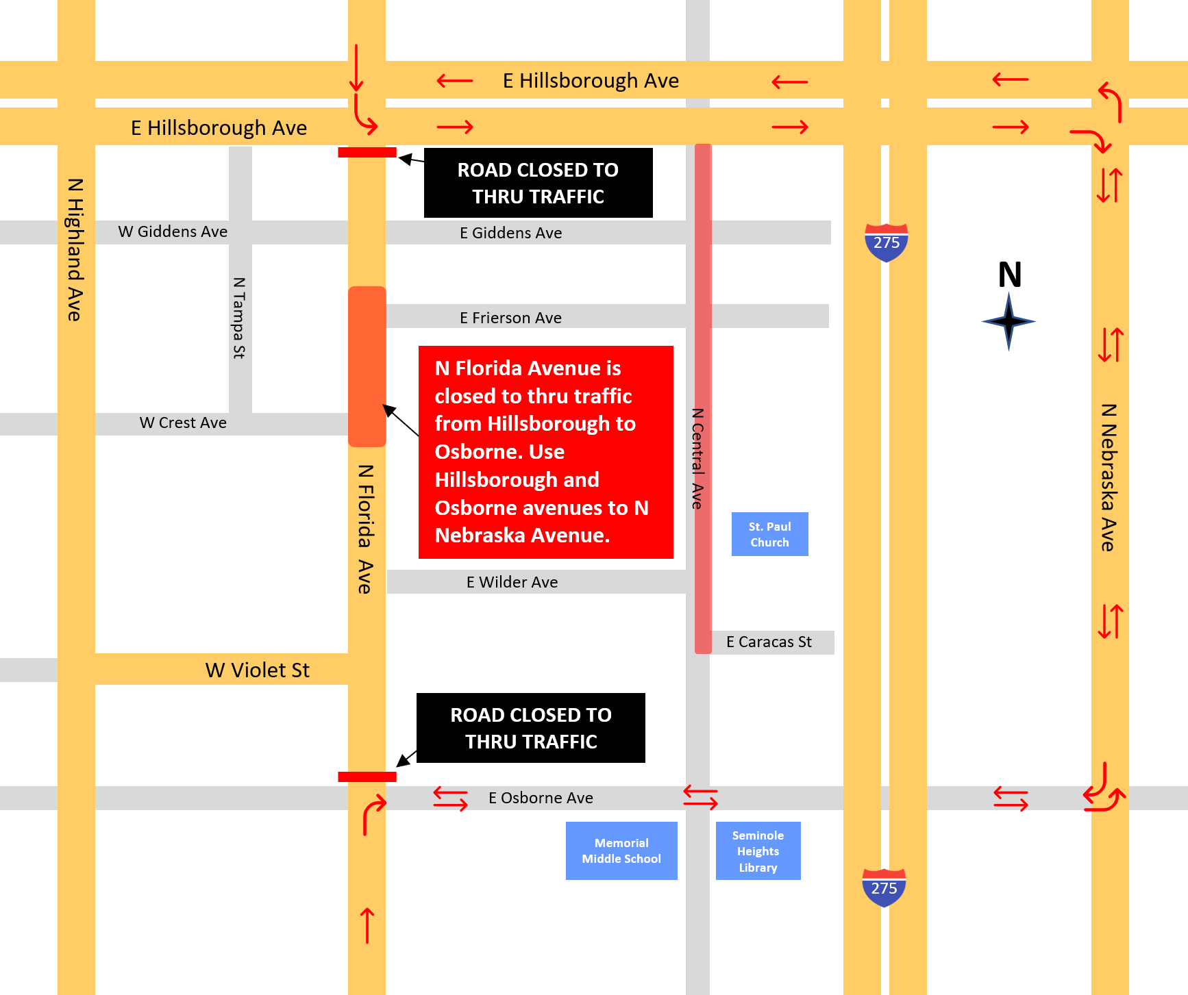 N Florida Avenue closure map
