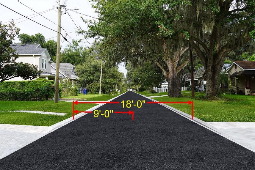 West Crest Avenue rendering showing 18-foot width total and a 9-foot travel lane