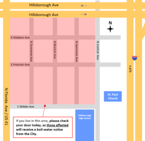 Map showing area for possible boil-water notice surrounding pipe break Dec. 2 near Frierson Avenue