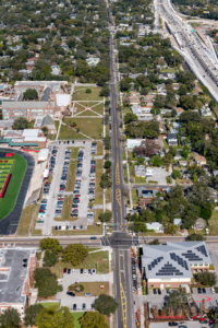 Aerial view of Central Avenue near Hillsborough High School